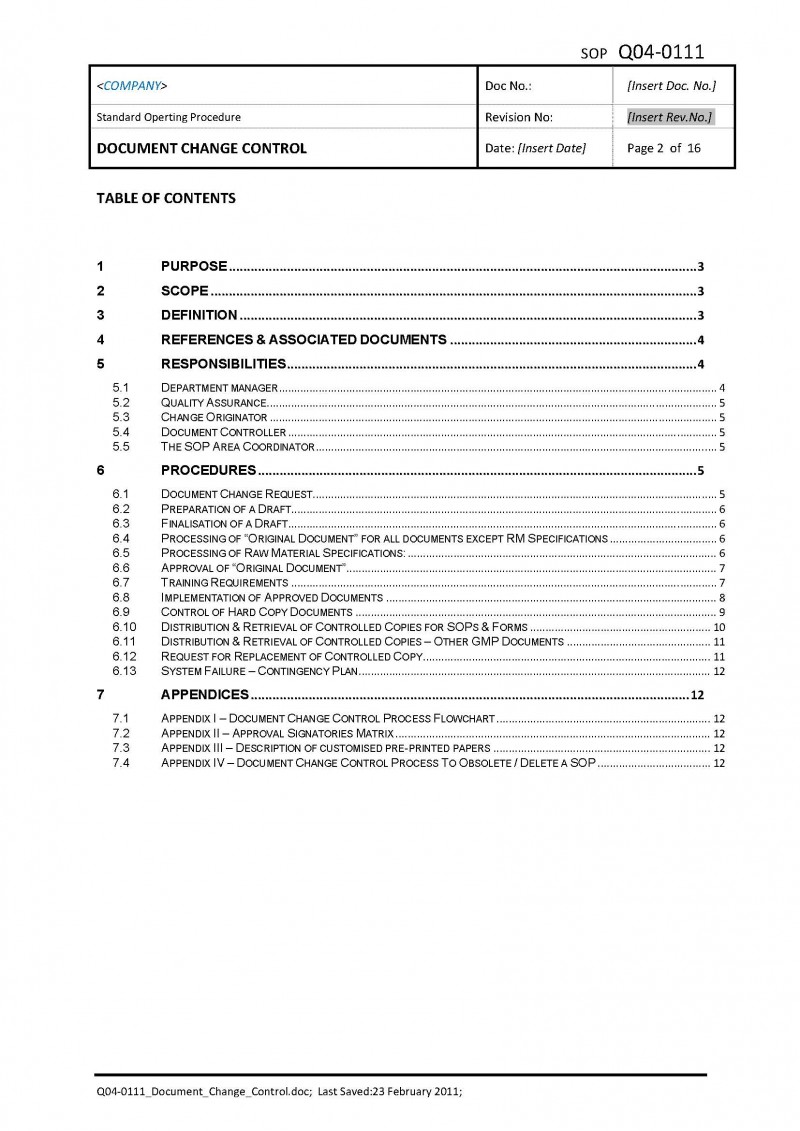 Q04 0111 Document Change Control Sop Gmp Templates